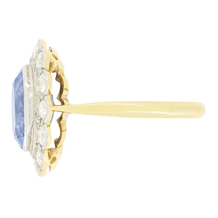 Art Deco Antique 2.70ct Sapphire and Diamond Cluster Ring, c.1930s For Sale