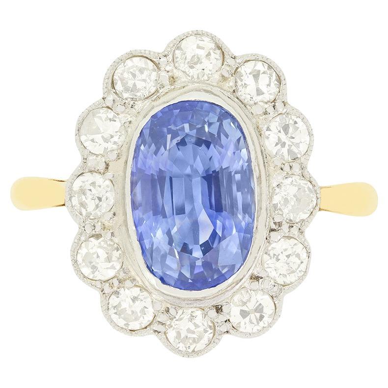 Bague ancienne de 2,70ct en saphir et diamant, c.1930s