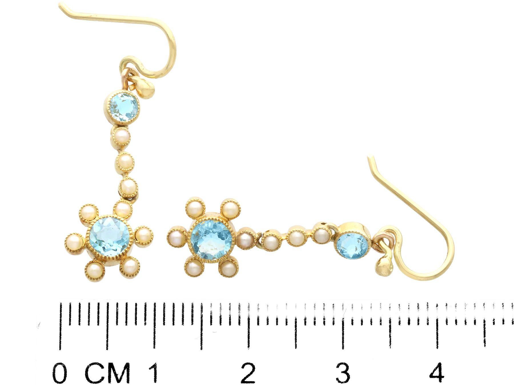 Ensemble boucles d'oreilles et pendentifs anciens en or jaune avec aigue-marine de 2,71 carats et perles en vente 6
