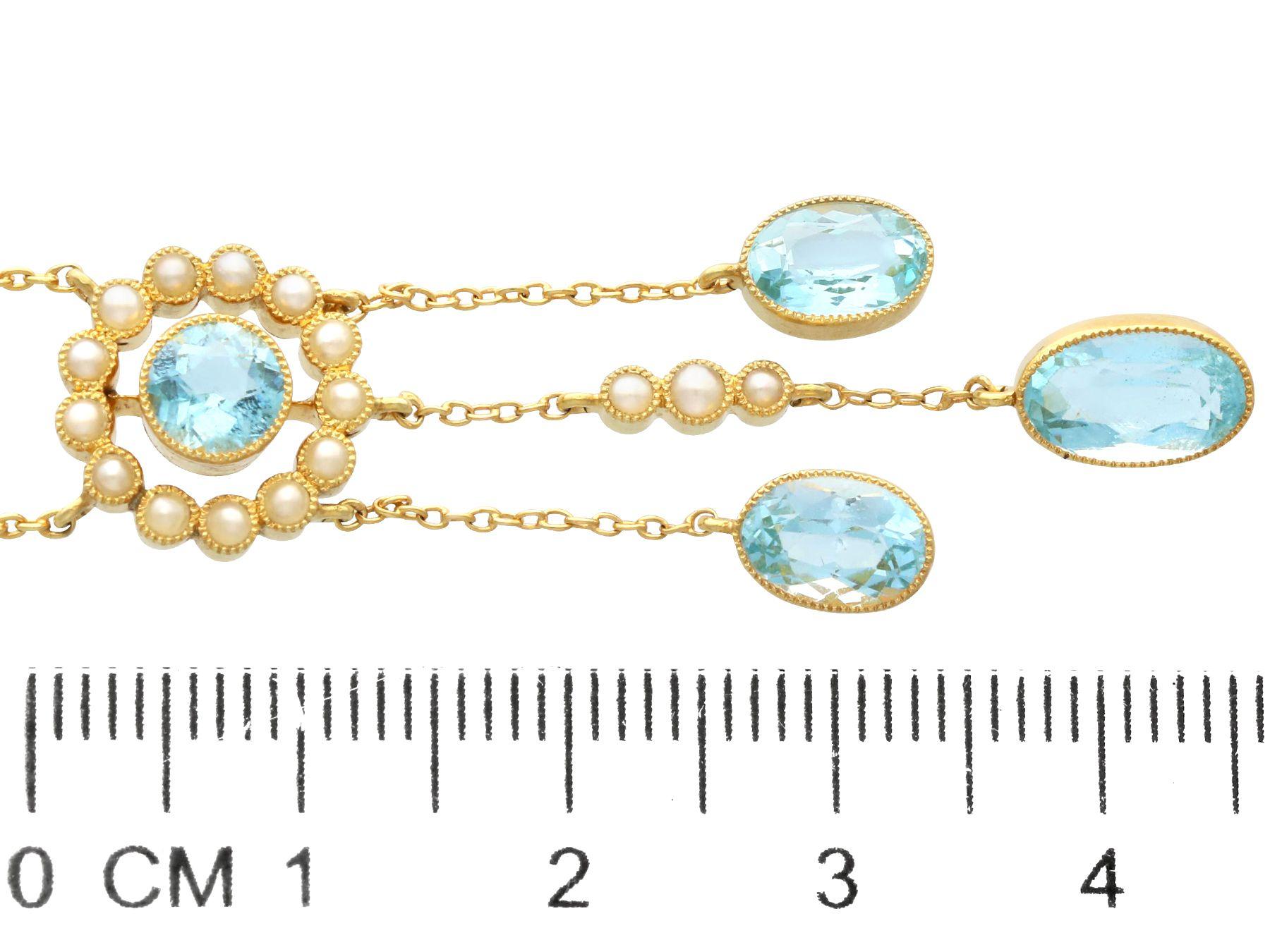 Antique 2.71 Carat Aquamarine and Pearl Yellow Gold Earring and Pendant Set For Sale 7
