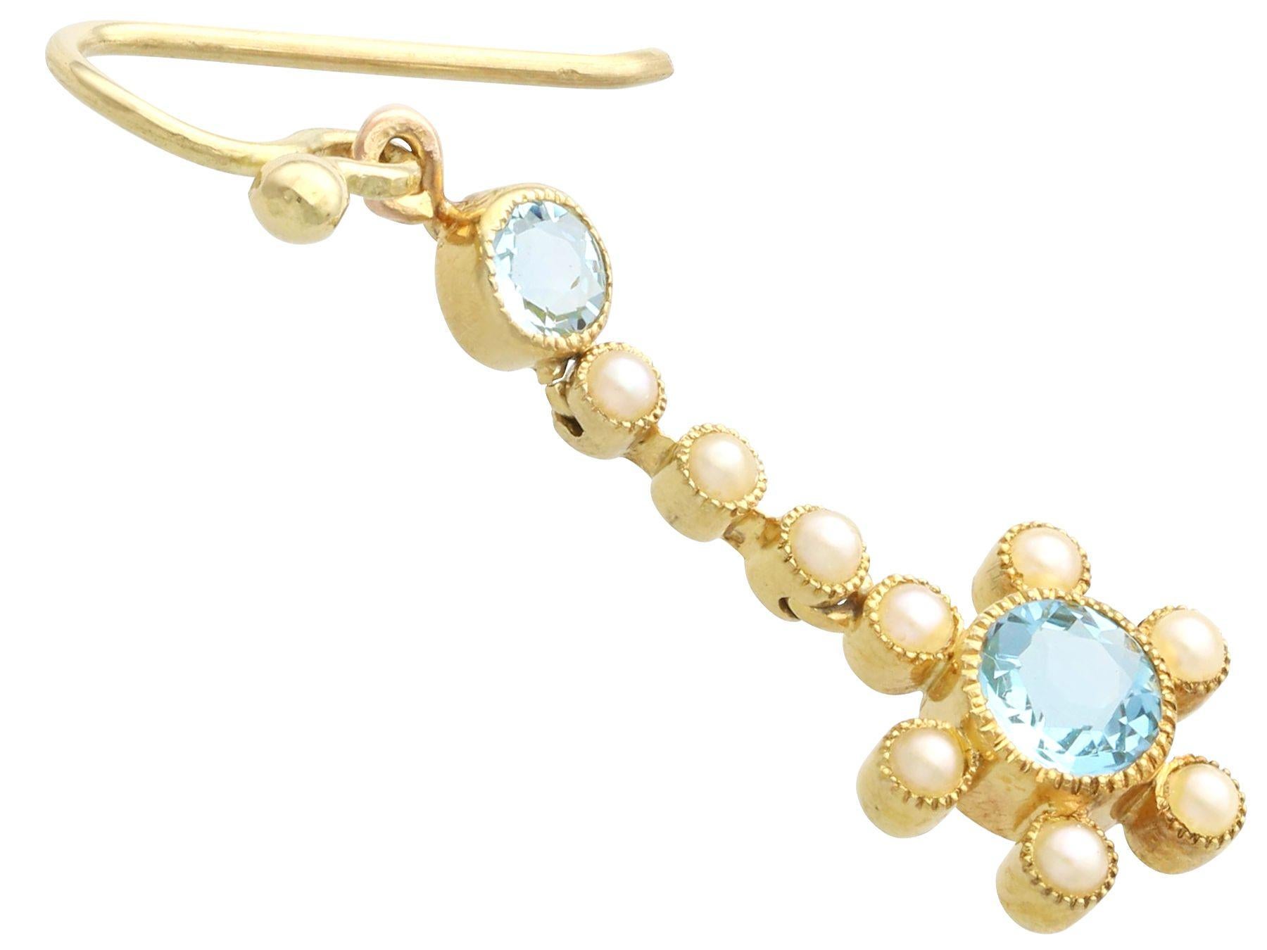 Antique 2.71 Carat Aquamarine and Pearl Yellow Gold Earring and Pendant Set For Sale 4