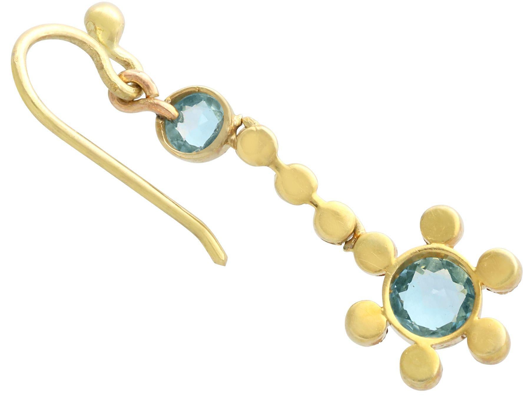 Ensemble boucles d'oreilles et pendentifs anciens en or jaune avec aigue-marine de 2,71 carats et perle en vente 5