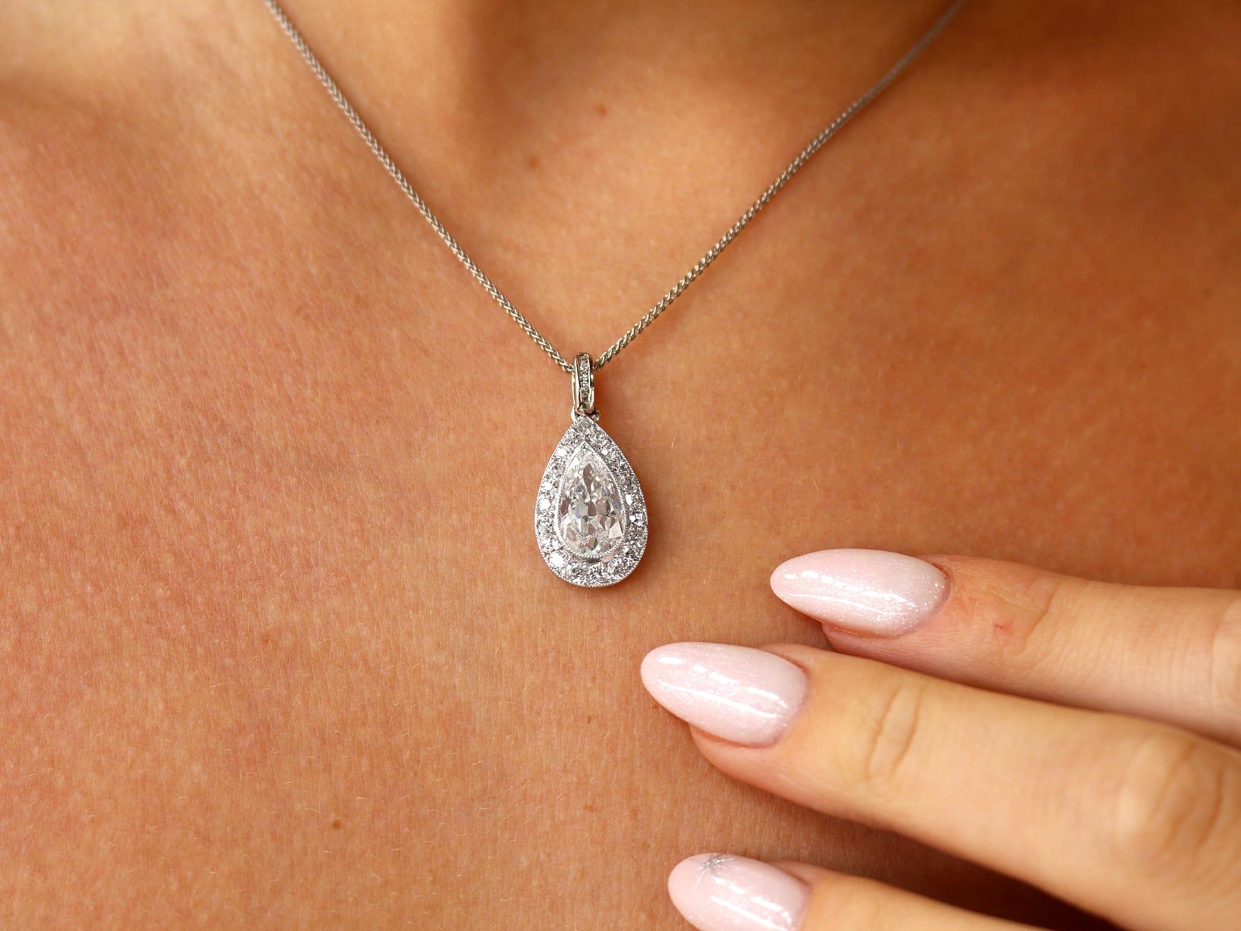 Pear Cut Antique 2.72Ct Diamond and Platinum Pendant Circa 1910 For Sale