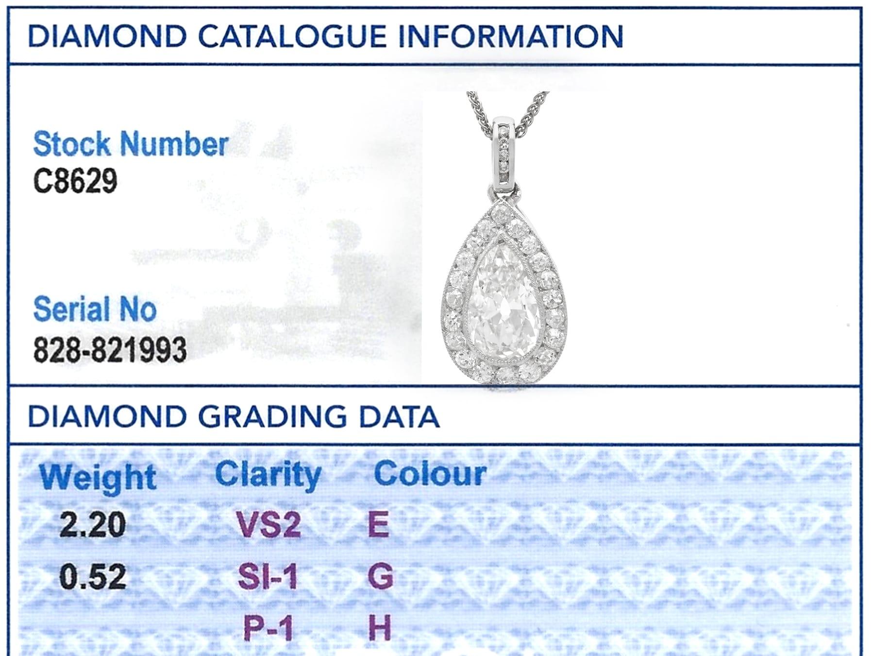 Antique 2.72Ct Diamond and Platinum Pendant Circa 1910 For Sale 6