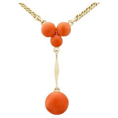 Antique 2.72ct Red Coral and 14k Yellow Gold Necklace, Circa 1930