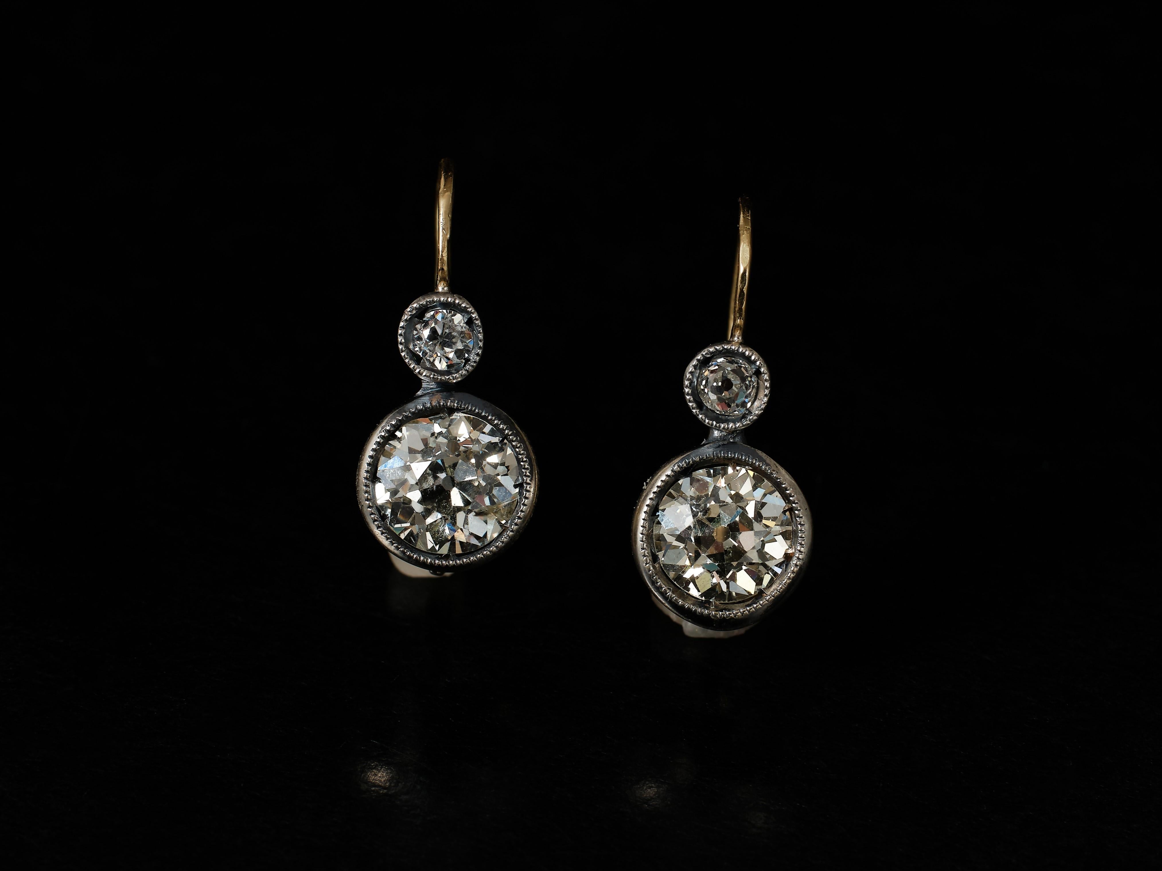 Old European Cut Antique 2.74ct dormuese old european cut diamond earrings For Sale