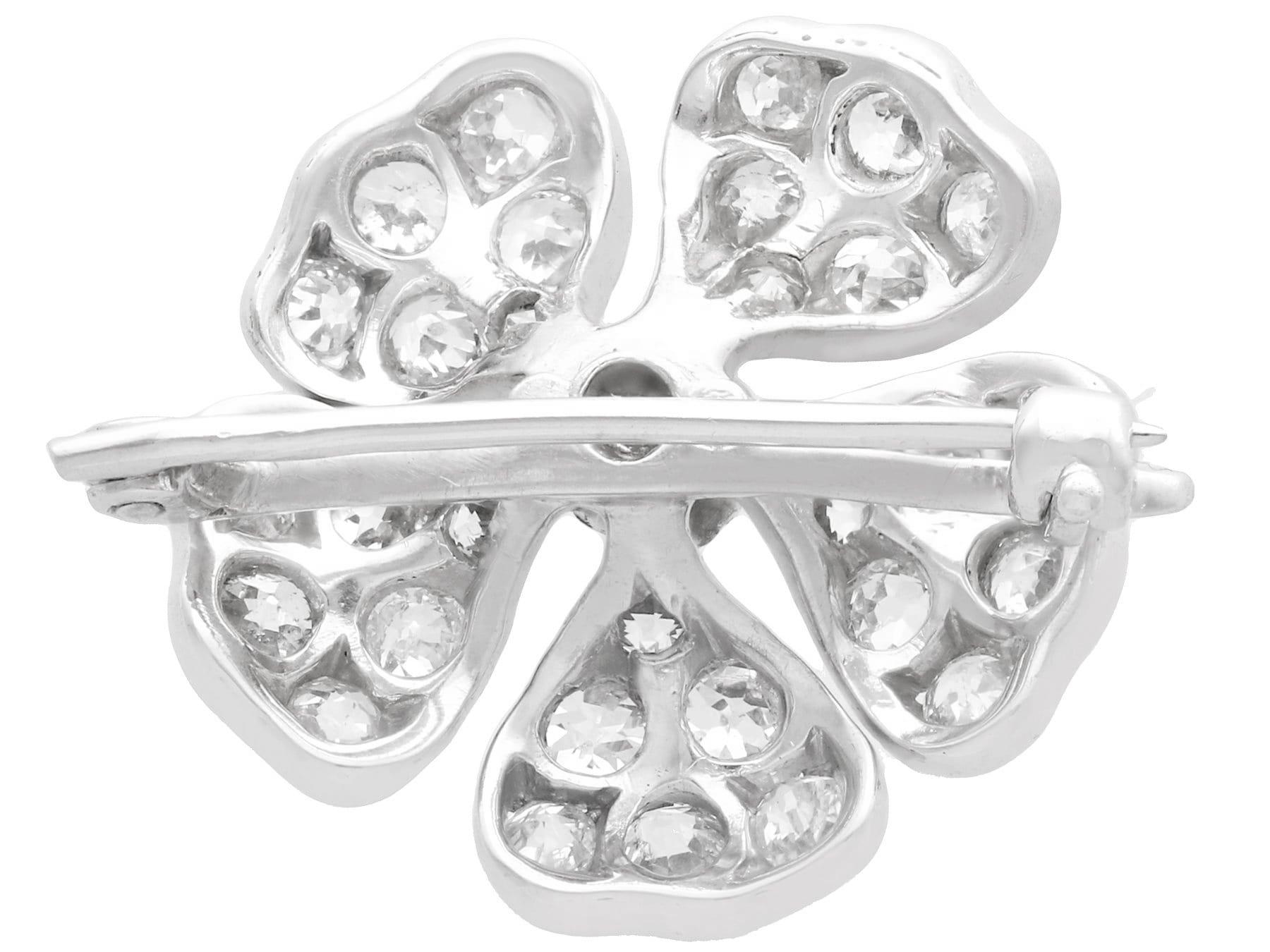 Women's Antique 2.75 Carat Diamond and White Gold Floral Brooch For Sale