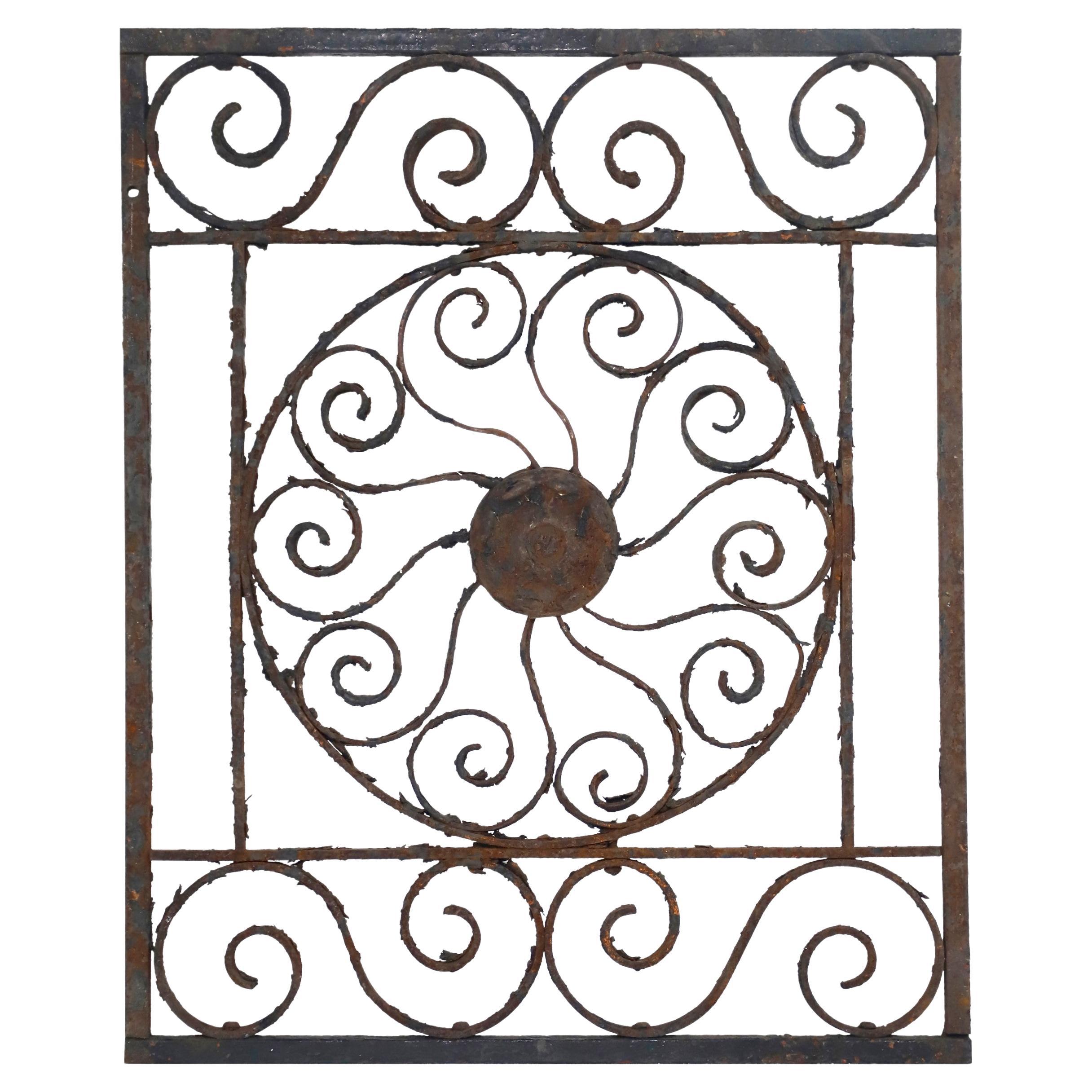 Antique Pinwheel Design Wrought Iron Fence Panel For Sale