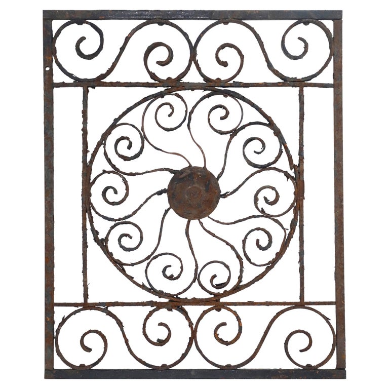 Antique 27x22 Pinwheel Design Wrought Iron Fence Panel For Sale at 1stDibs