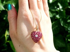 Antique 2.80 Carat Ruby and 0.28 Carat Diamond Yellow Gold Heart Pendant Locket