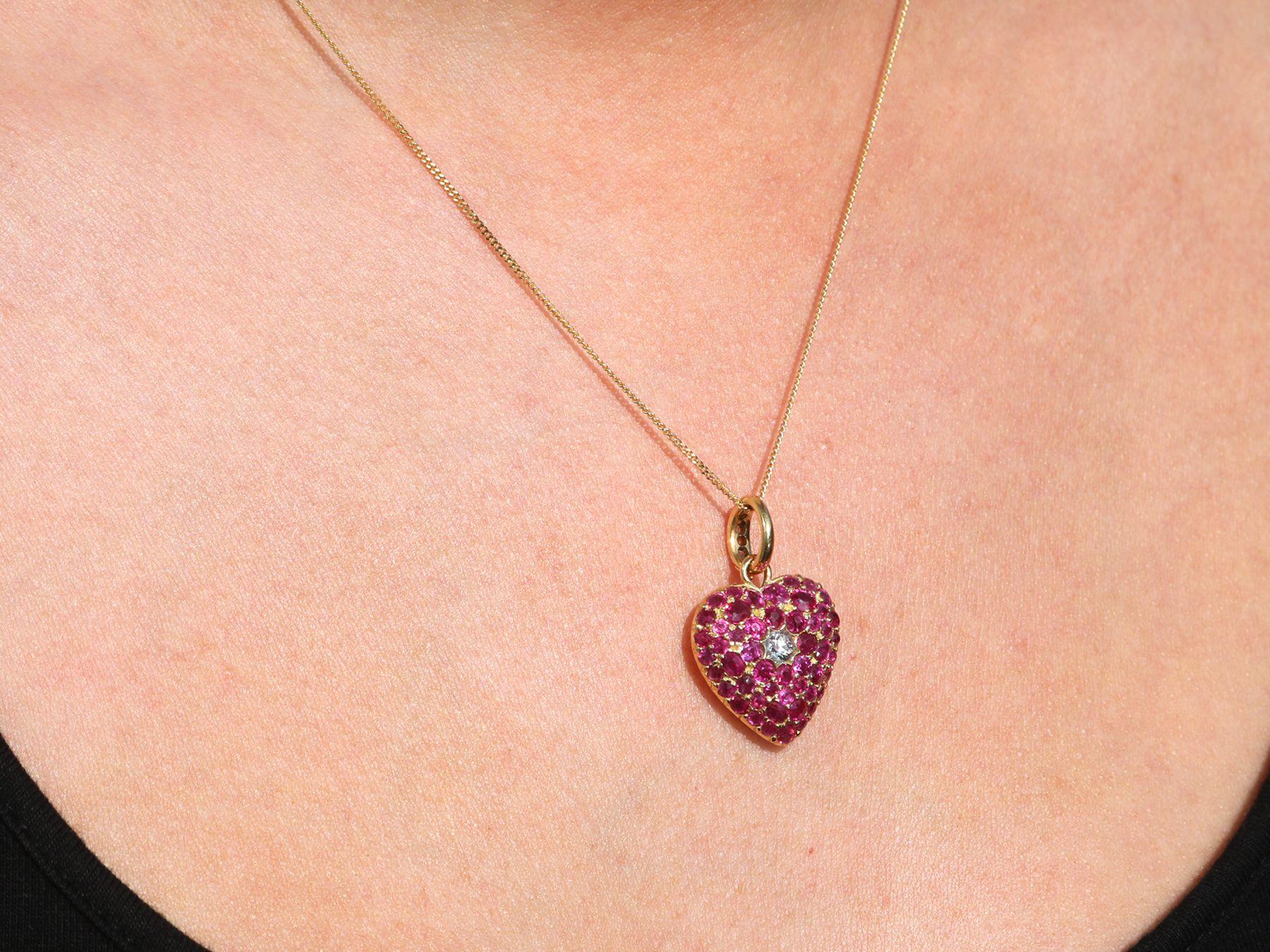 Antique 2.80 Carat Ruby and 0.28 Carat Diamond Yellow Gold Heart Pendant Locket 1