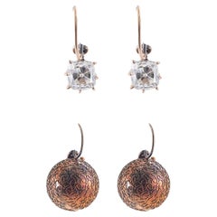 Antique 2.80 Carats Old Mine Cut Diamond Gold Night 
Day Earrings