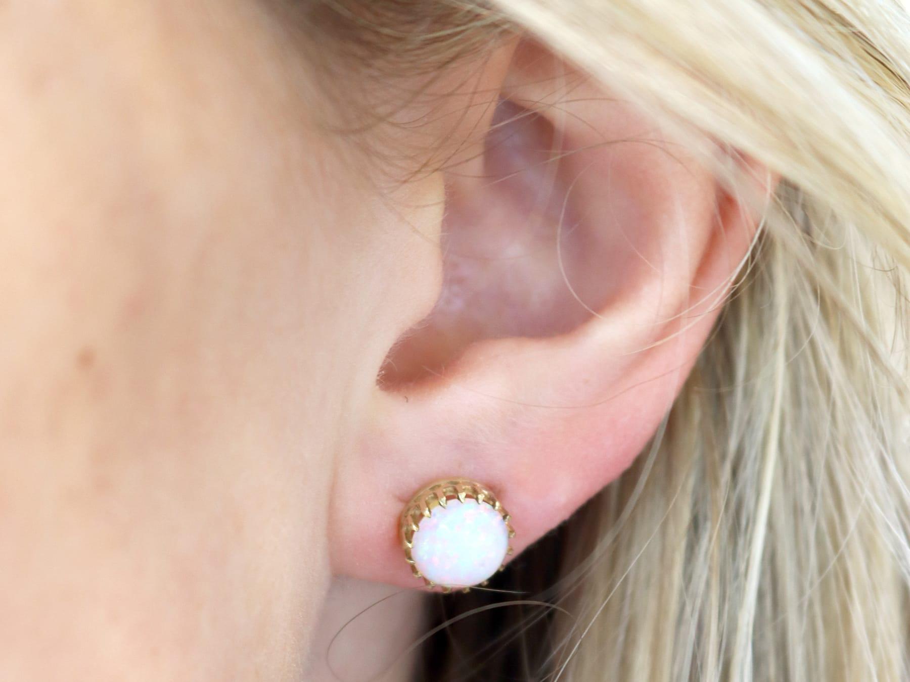Cabochon Antique 2.80Ct Opal and 9k Yellow Gold Stud Earrings Circa 1910 For Sale
