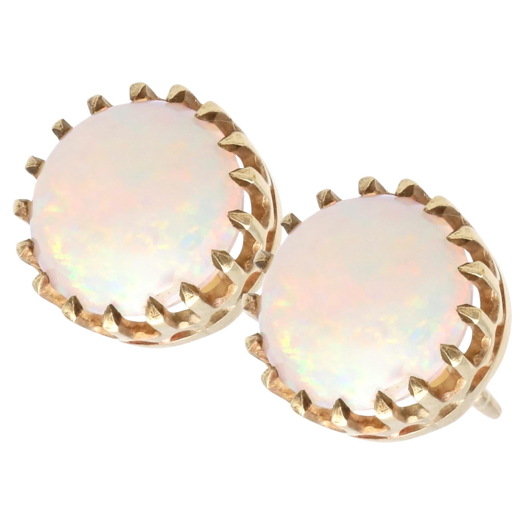Antique 2.80Ct Opal and 9k Yellow Gold Stud Earrings Circa 1910 For Sale