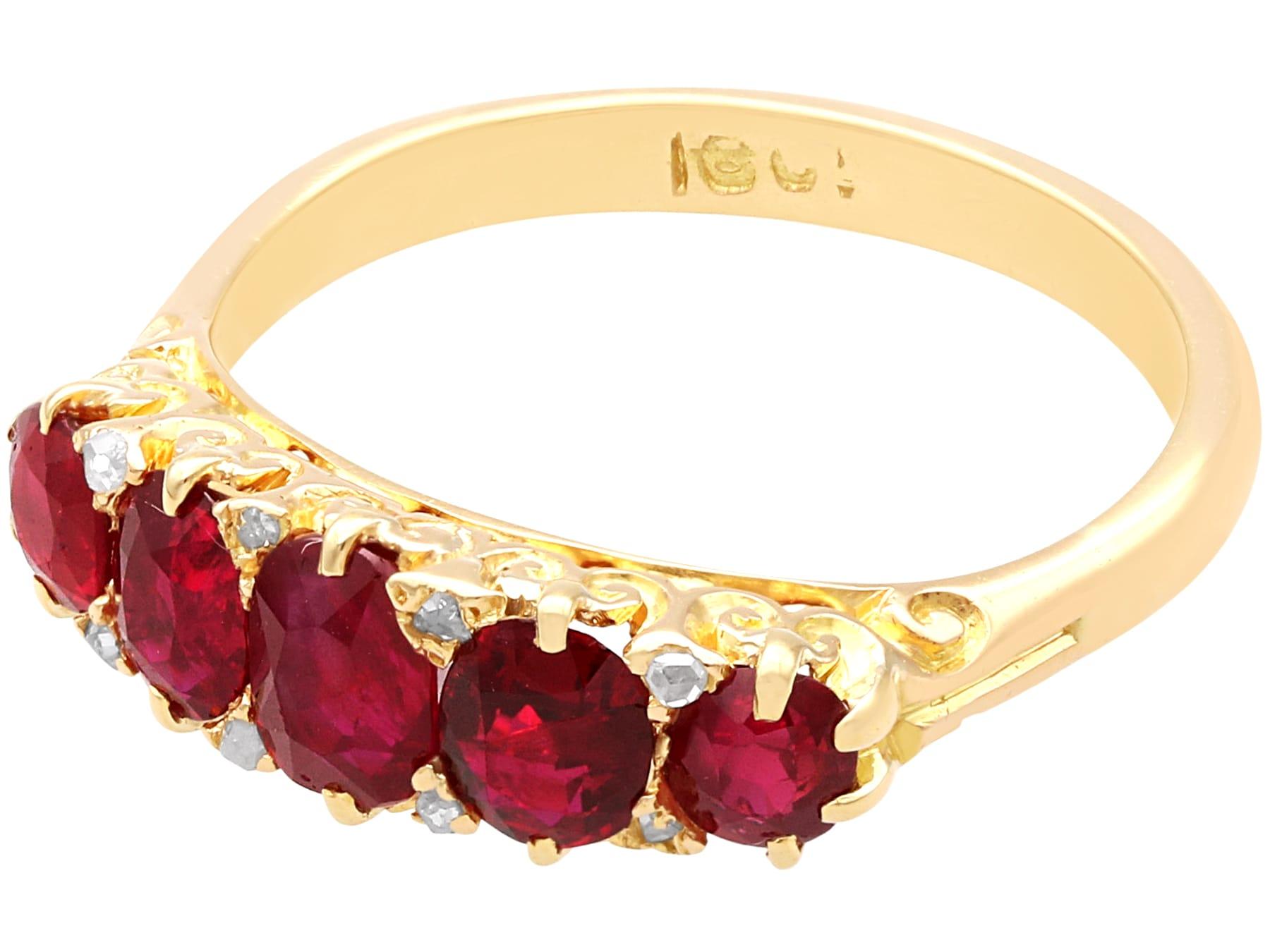 Oval Cut Antique 2.80Ct Ruby and Diamond 18k Yellow Gold Five Stone Ring