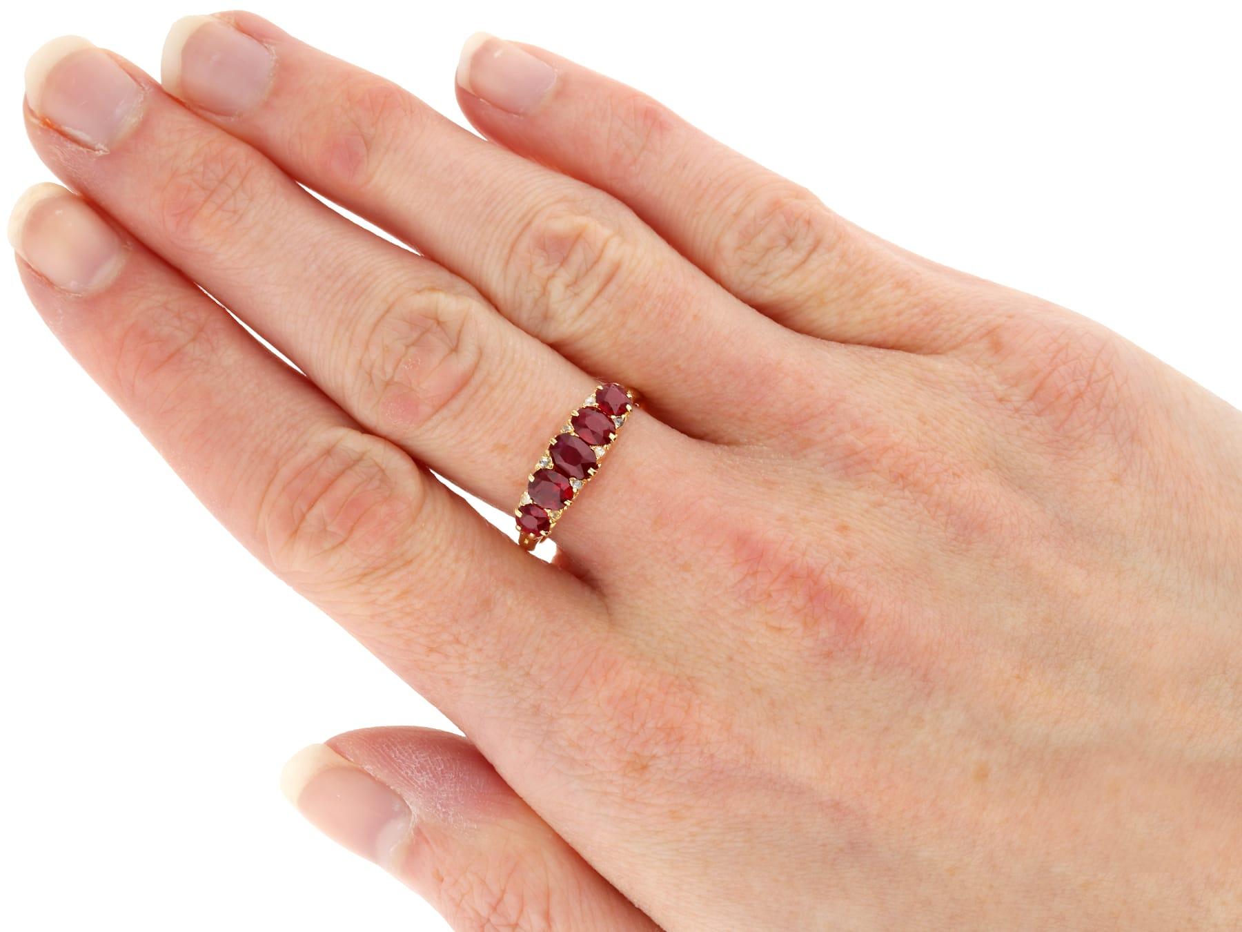 Antique 2.80Ct Ruby and Diamond 18k Yellow Gold Five Stone Ring 2