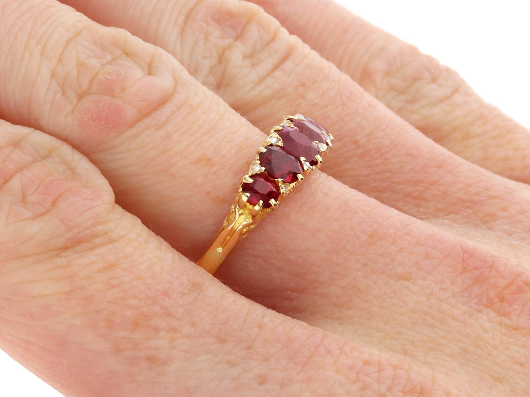 Antique 2.80Ct Ruby and Diamond 18k Yellow Gold Five Stone Ring 3