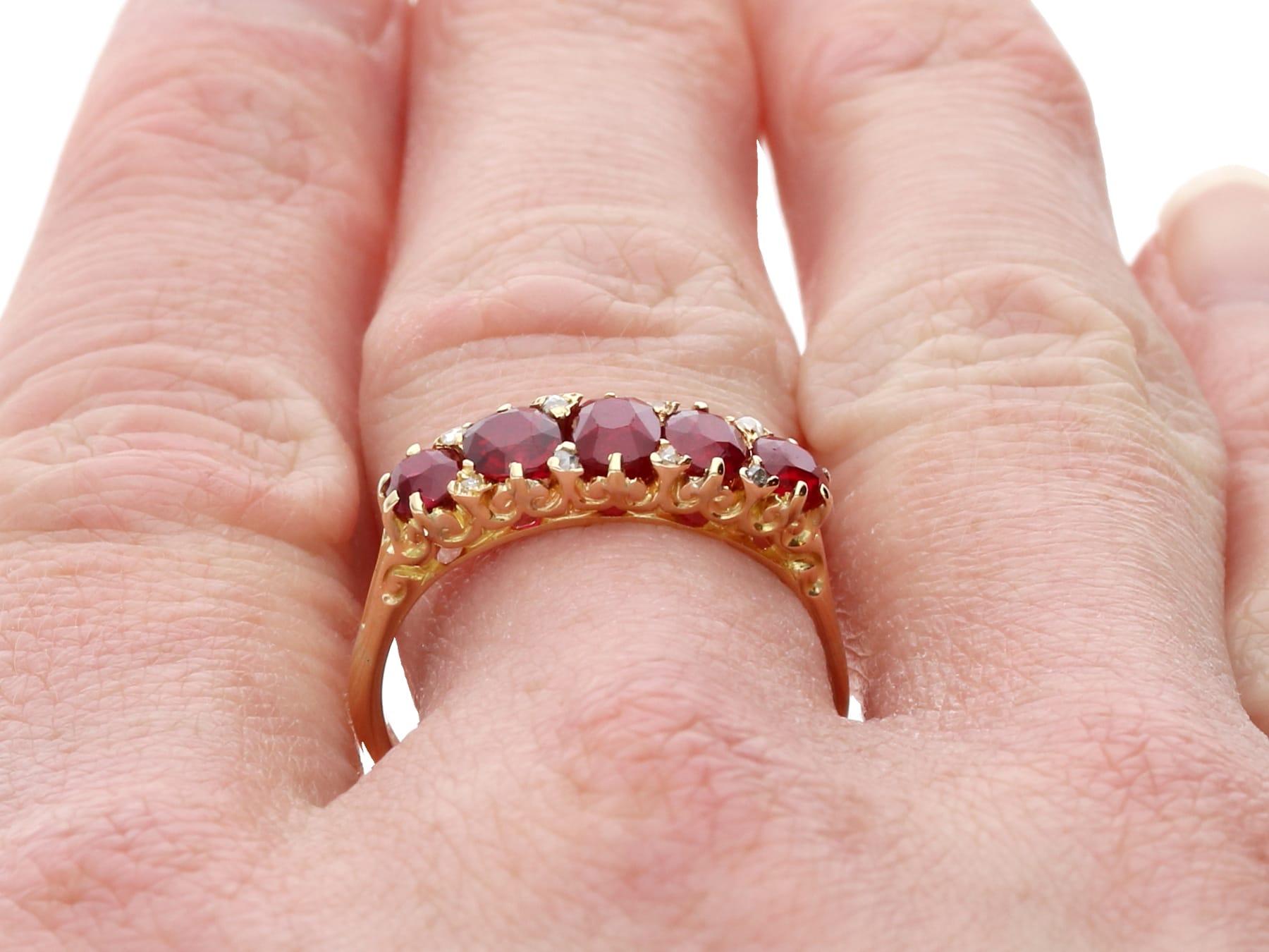 Antique 2.80Ct Ruby and Diamond 18k Yellow Gold Five Stone Ring 4
