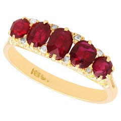 Antique 2.80Ct Ruby and Diamond, 18k Yellow Gold Five Stone Ring Circa 1910