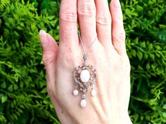 Antique 2.81 Carat Opal and 0.71 Carat Diamond Silver Pendant Circa 1890
