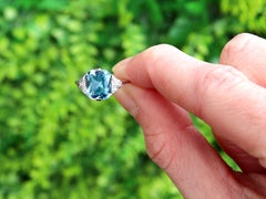 Antique 2.84ct Aquamarine and 0.10ct Diamond and 18ct White Gold Cocktail Ring