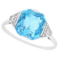 Antique 2.84ct Aquamarine and 0.10ct Diamond and 18ct White Gold Dress Ring 