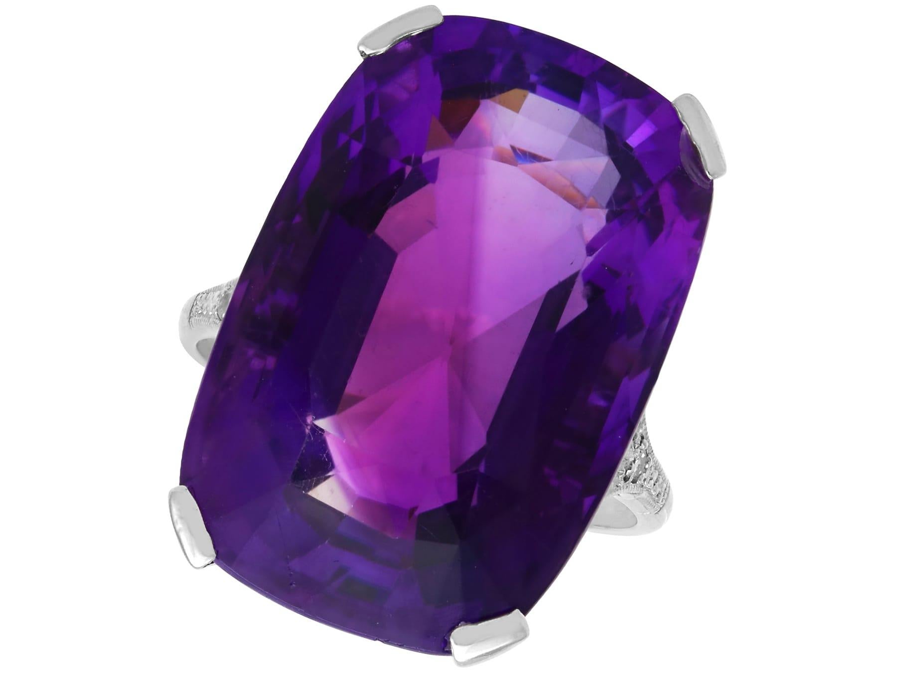 Antique 28.50ct Cushion Cut Amethyst and Diamond, Platinum Ring Circa 1930