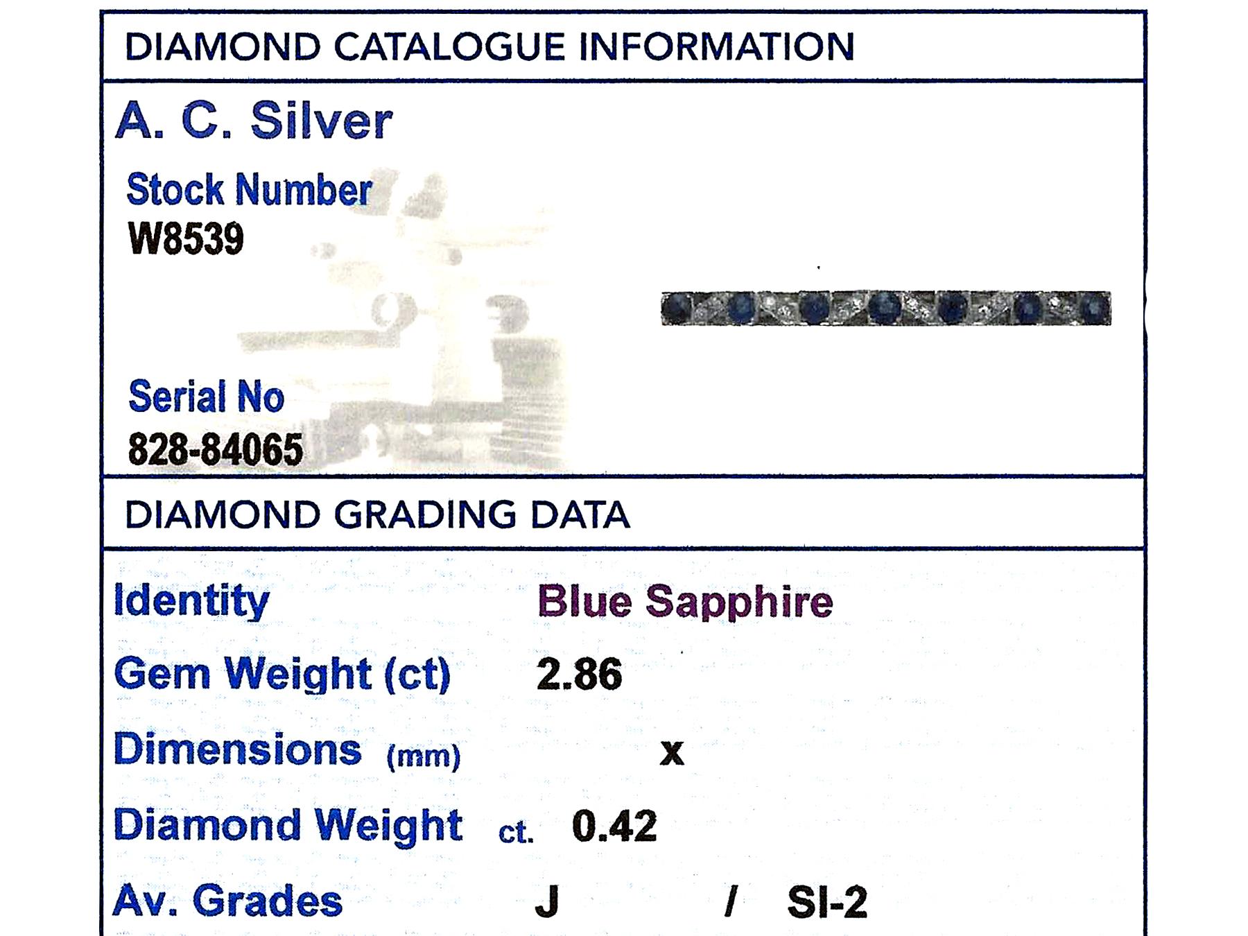 Antique 2.86 Carat Sapphire Diamond White Gold Brooch For Sale 3