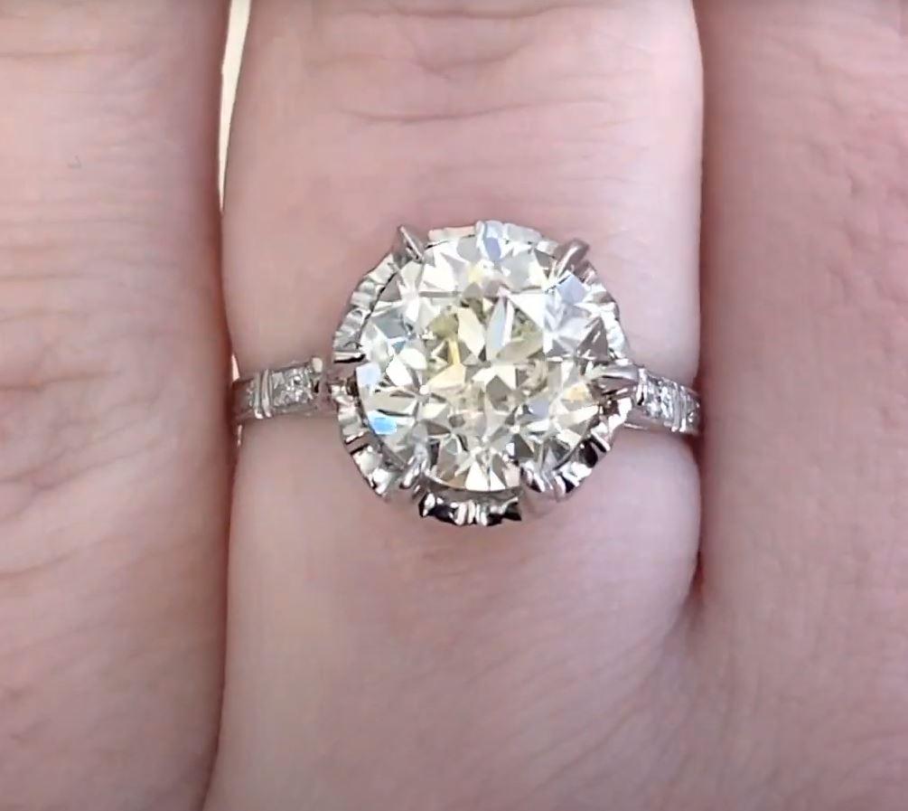 Women's Antique 2.88ct Old European Cut Diamond Engagement Ring, VS1 Clarity, Platinum For Sale