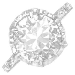 Bague de fiançailles ancienne avec diamant taille européenne ancienne 2,88 carats, pureté VS1, platine