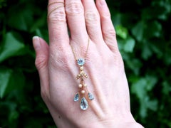 Antique 2.90 Carat Aquamarine and Seed Pearl Yellow Gold Pendant