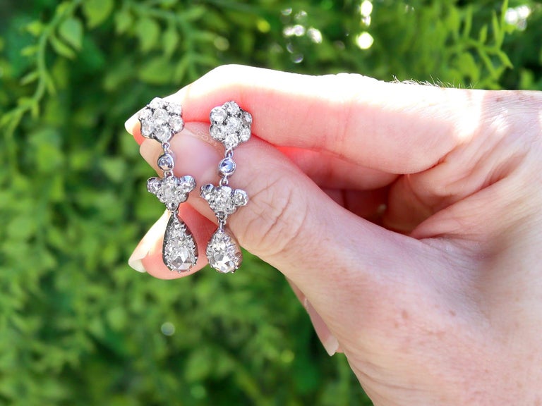 Antique Diamond and 9k White Gold Drop Earrings Circa 1890