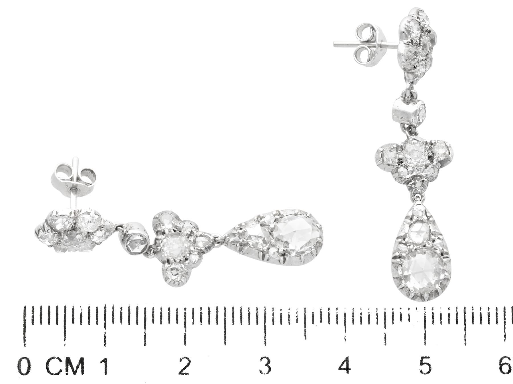 Antique 2.90Ct Diamond and 9k White Gold Drop Earrings Circa 1890 For Sale 2