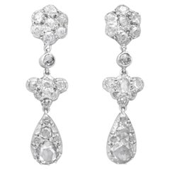 Antique 2.90Ct Diamond and 9k White Gold Drop Earrings Circa 1890