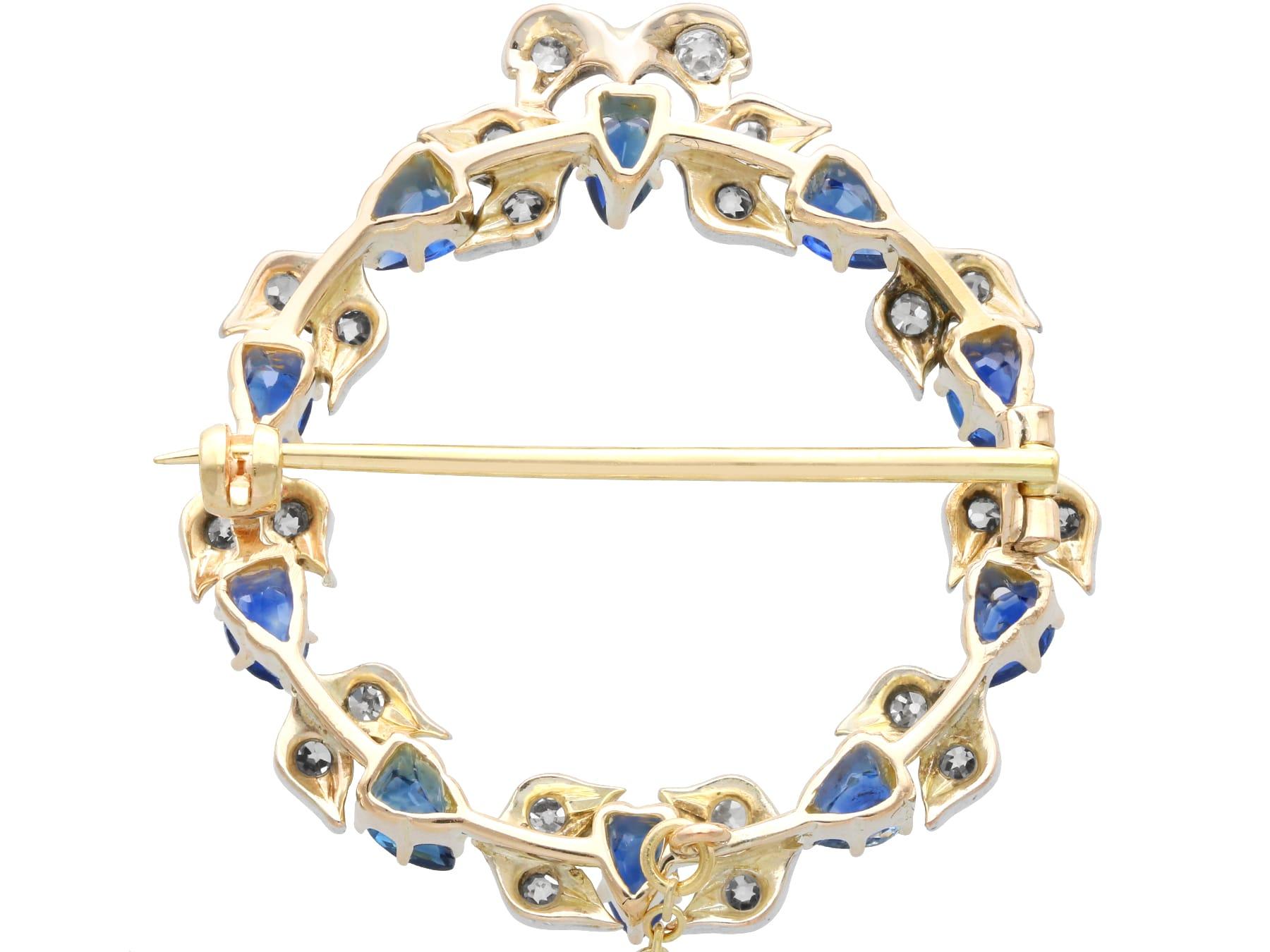 Women's or Men's Antique 2.90Ct Sapphire and 0.92Ct Diamond 9k Yellow Gold Brooch Circa 1890 For Sale