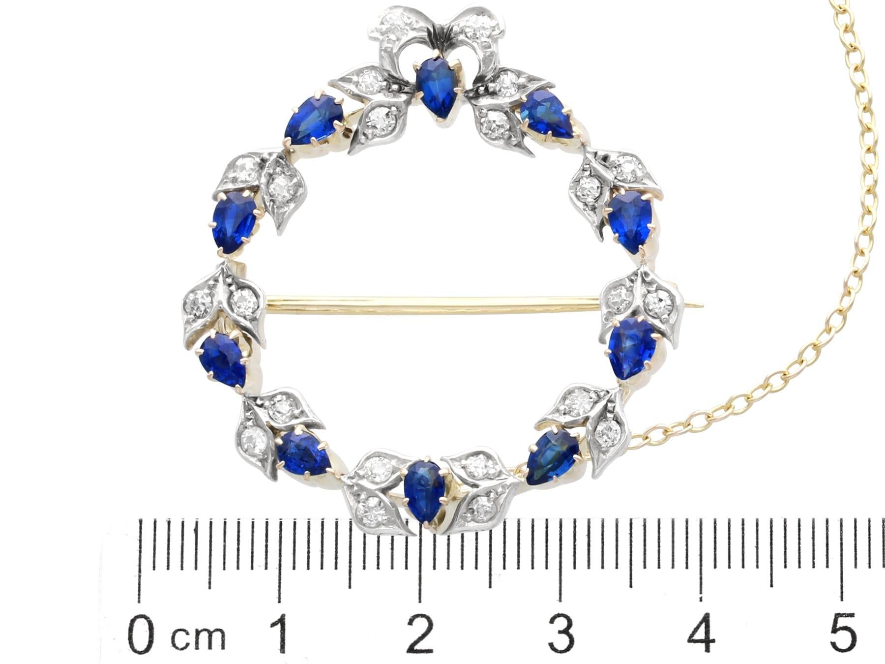 Antique 2.90Ct Sapphire and 0.92Ct Diamond 9k Yellow Gold Brooch Circa 1890 For Sale 2