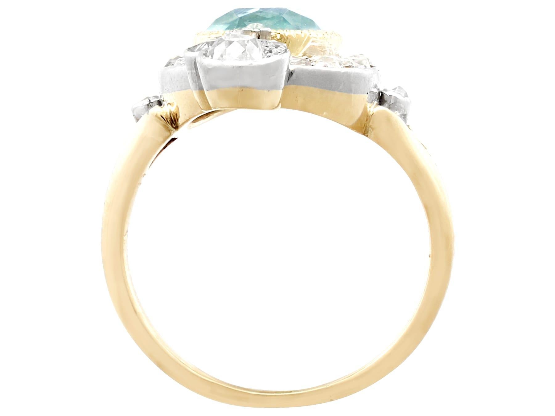 Women's Antique 2.91 Carat Aquamarine and 1.68 Carat Diamond Yellow Gold Cocktail Ring For Sale