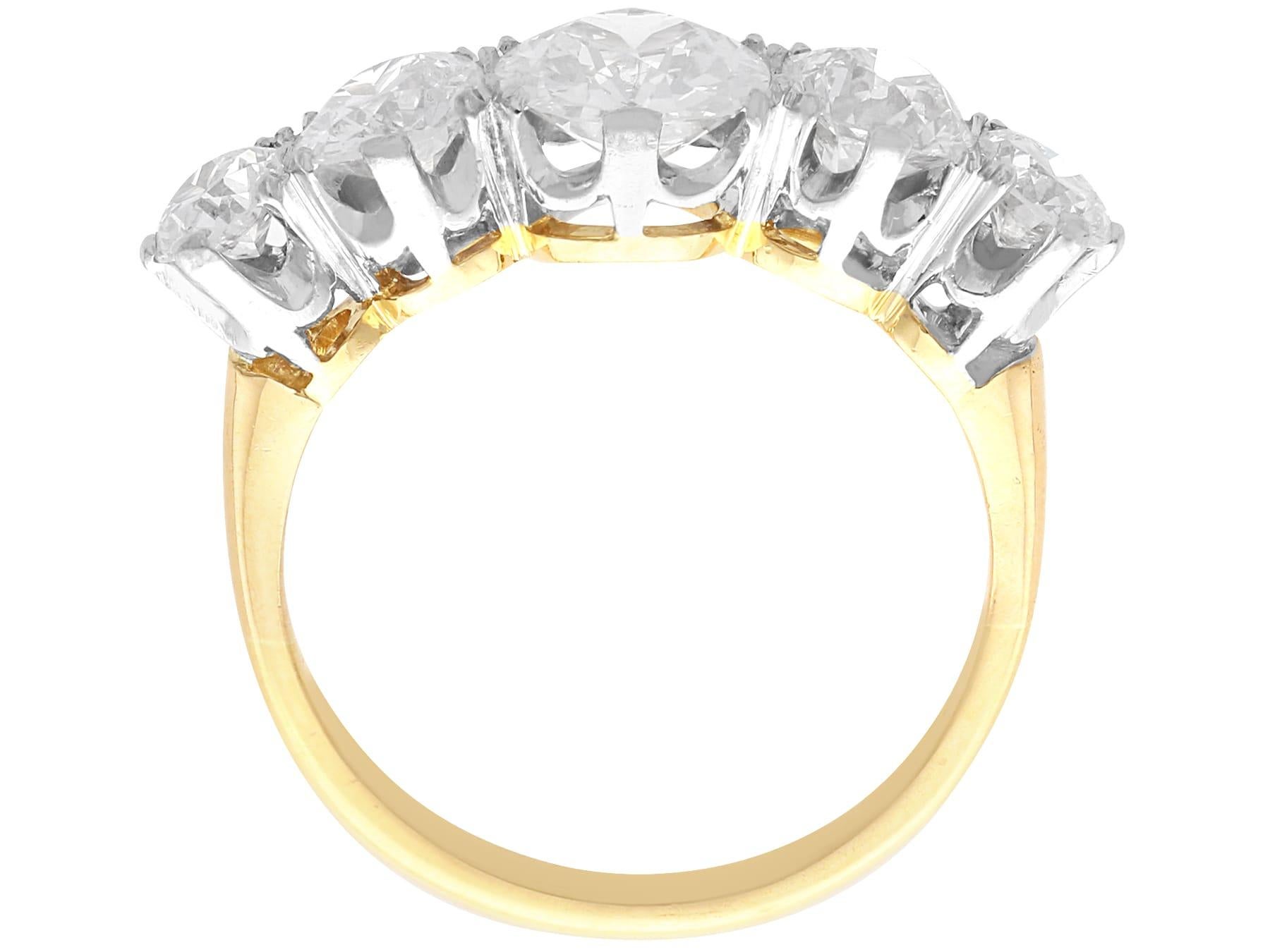 Anillo antiguo de diamantes de 2,92 quilates y cinco piedras de oro amarillo de 18k Circa 1935 en venta 2