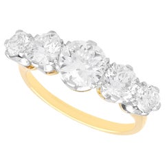 Antique 2.92 Carat Diamond and 18k Yellow Gold Five Stone Ring Circa 1935