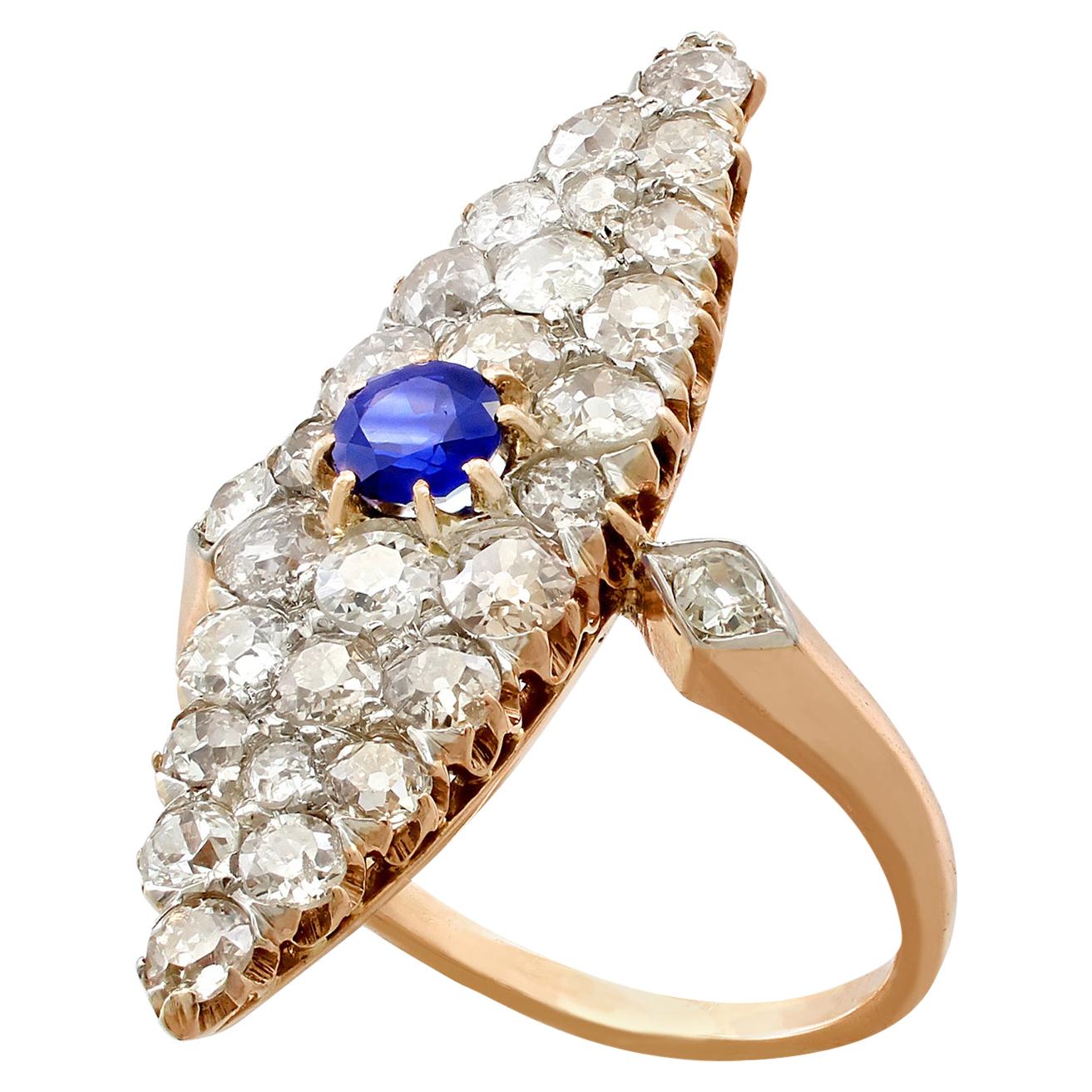 Antique 2.92 Carat Diamond and Sapphire Yellow Gold Marquise Ring For ...