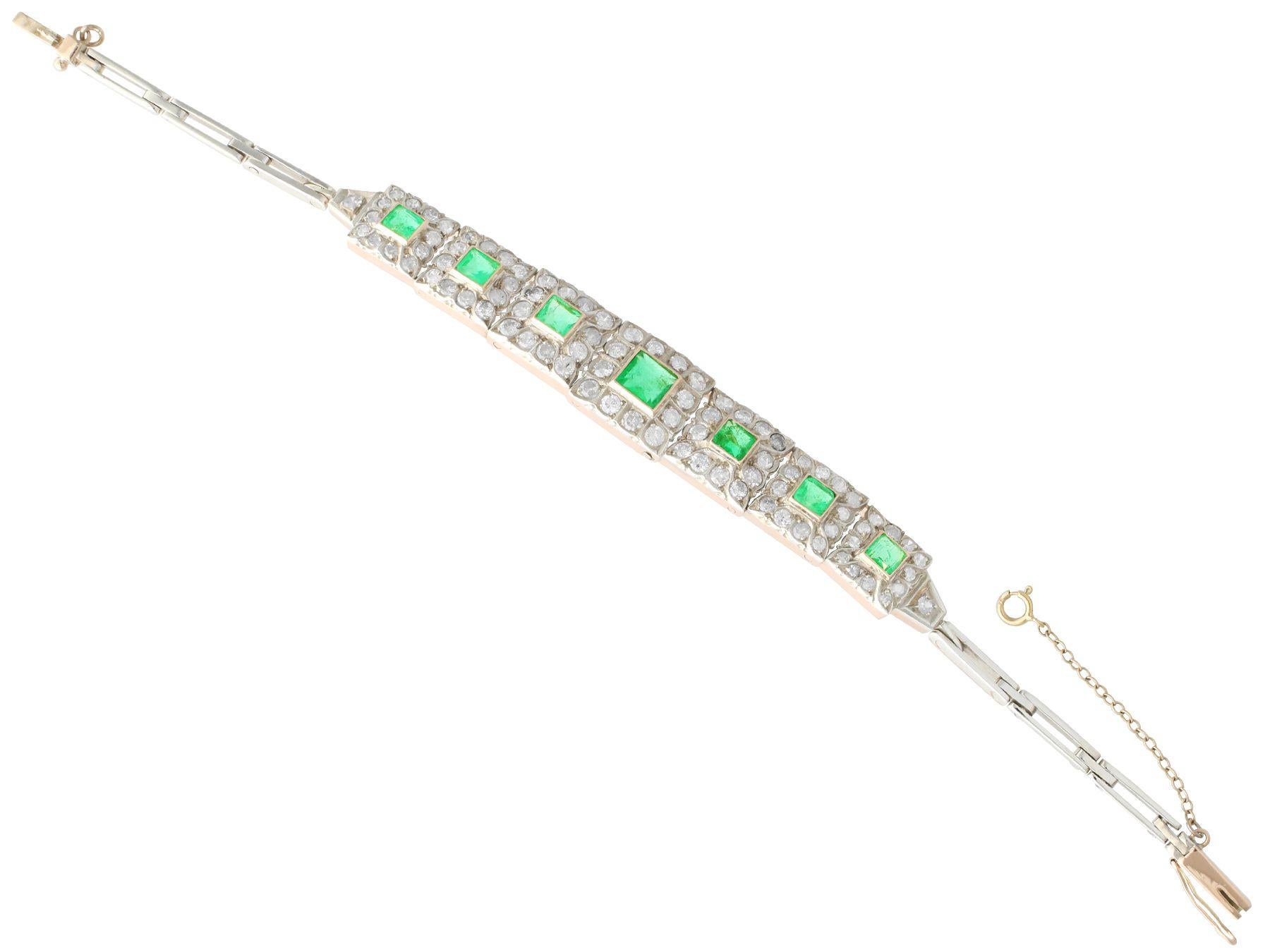 Antique 2.92ct Emerald and 4.05ct Diamond 9k Rose Gold Bracelet, circa 1910 In Excellent Condition For Sale In Jesmond, Newcastle Upon Tyne