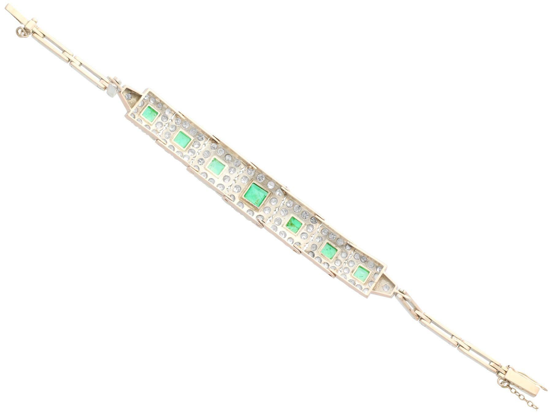 Women's or Men's Antique 2.92ct Emerald and 4.05ct Diamond 9k Rose Gold Bracelet, circa 1910 For Sale