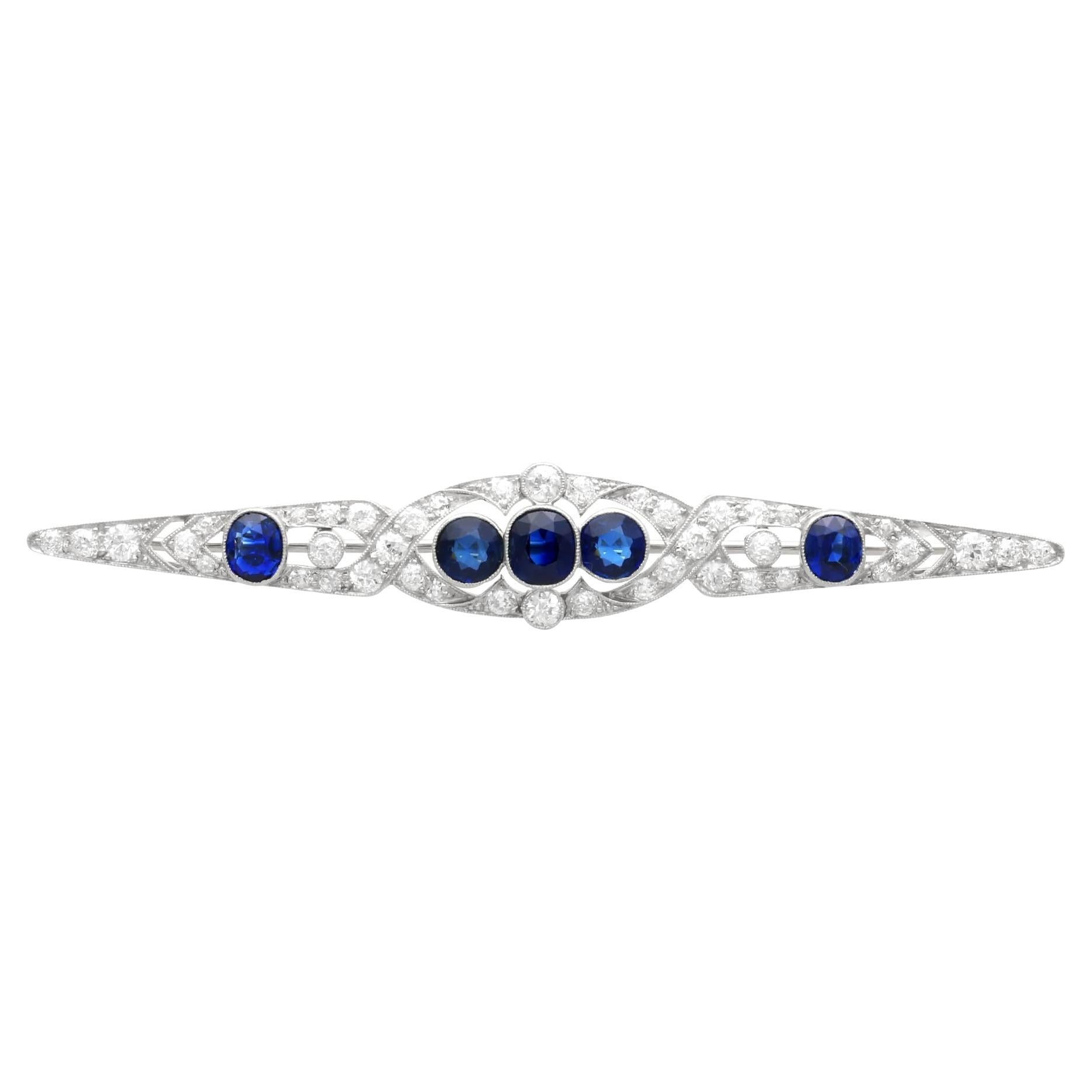 Antique 2.93 Carat Sapphire, 2.05 Carat Diamond and Platinum Brooch Circa 1920