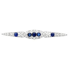 Antique 2.93 Carat Sapphire, 2.05 Carat Diamond and Platinum Brooch Circa 1920