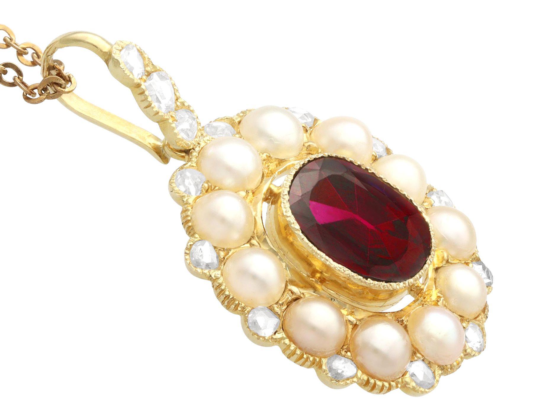 Antique 2.96 Carat Garnet and Diamond Yellow Gold Pendant, circa 1880 In Excellent Condition For Sale In Jesmond, Newcastle Upon Tyne