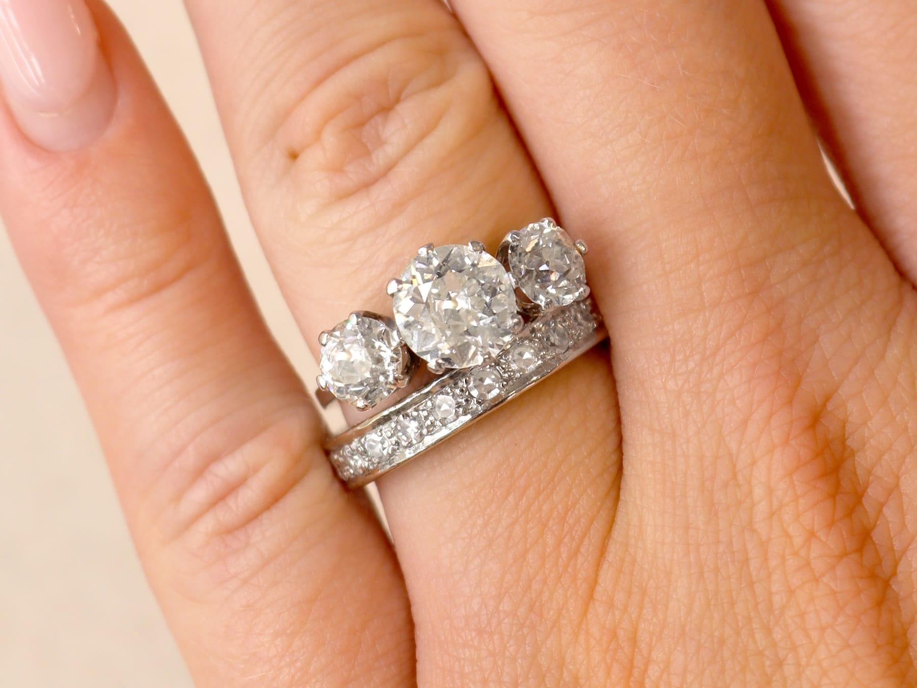 Old European Cut Antique 2.97ct Diamond and Platinum Trilogy Ring Circa 1925