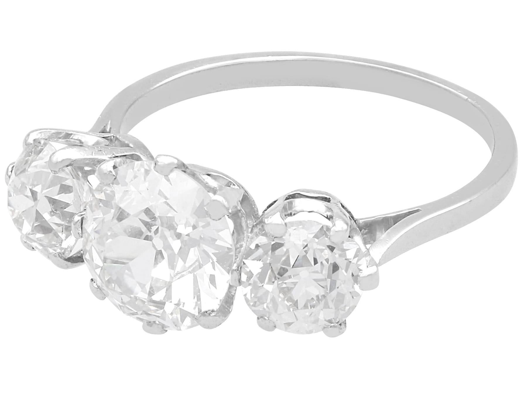 Women's or Men's Antique 2.97ct Diamond and Platinum Trilogy Ring Circa 1925