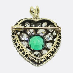 Antique 2.98 Carat Natural Colombian Emerald and Diamond Pendant Brooch