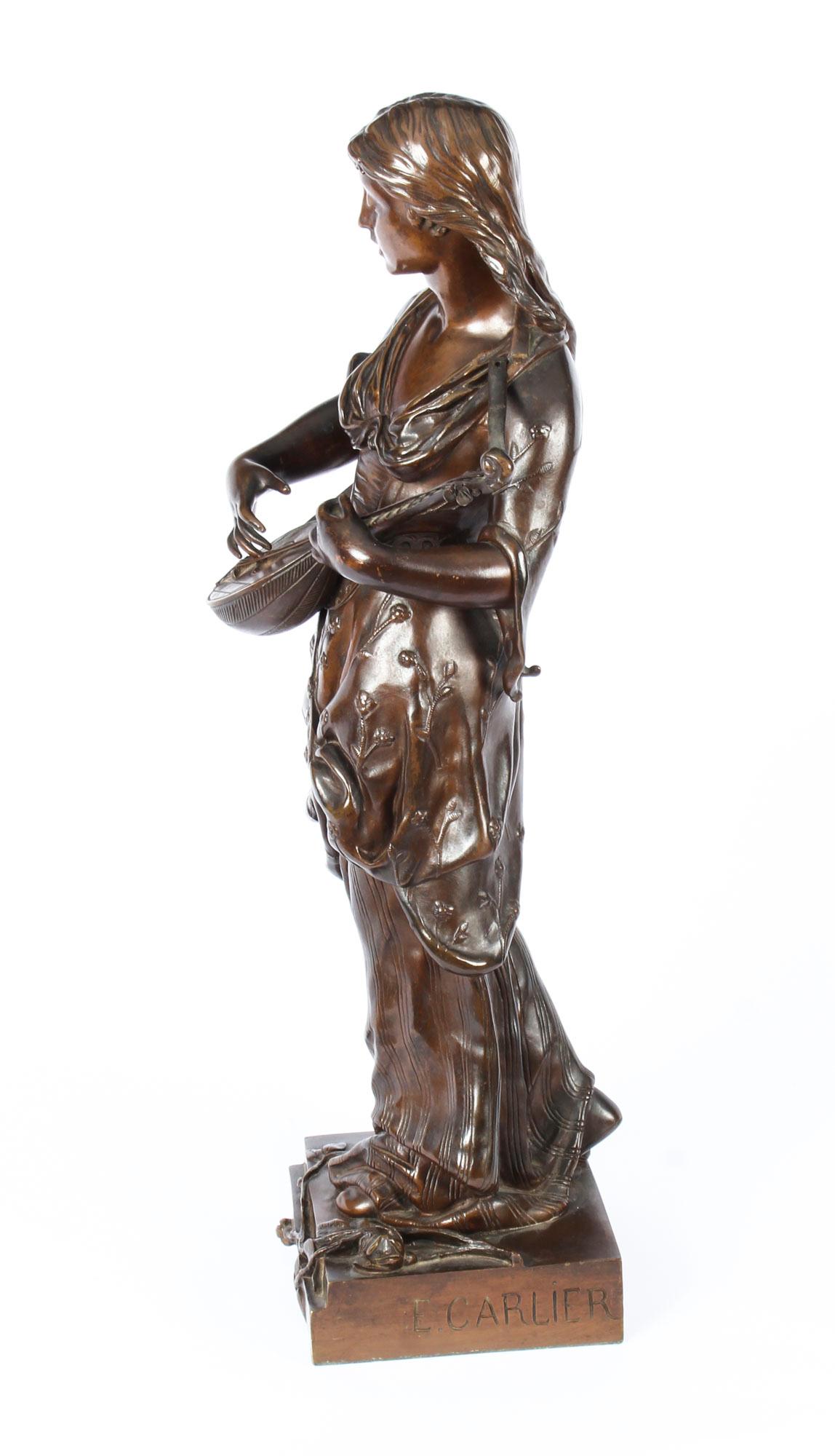 Antique Bronze Maiden Playing a Lute, by Albert Ernst Carrier, 19th Century 5