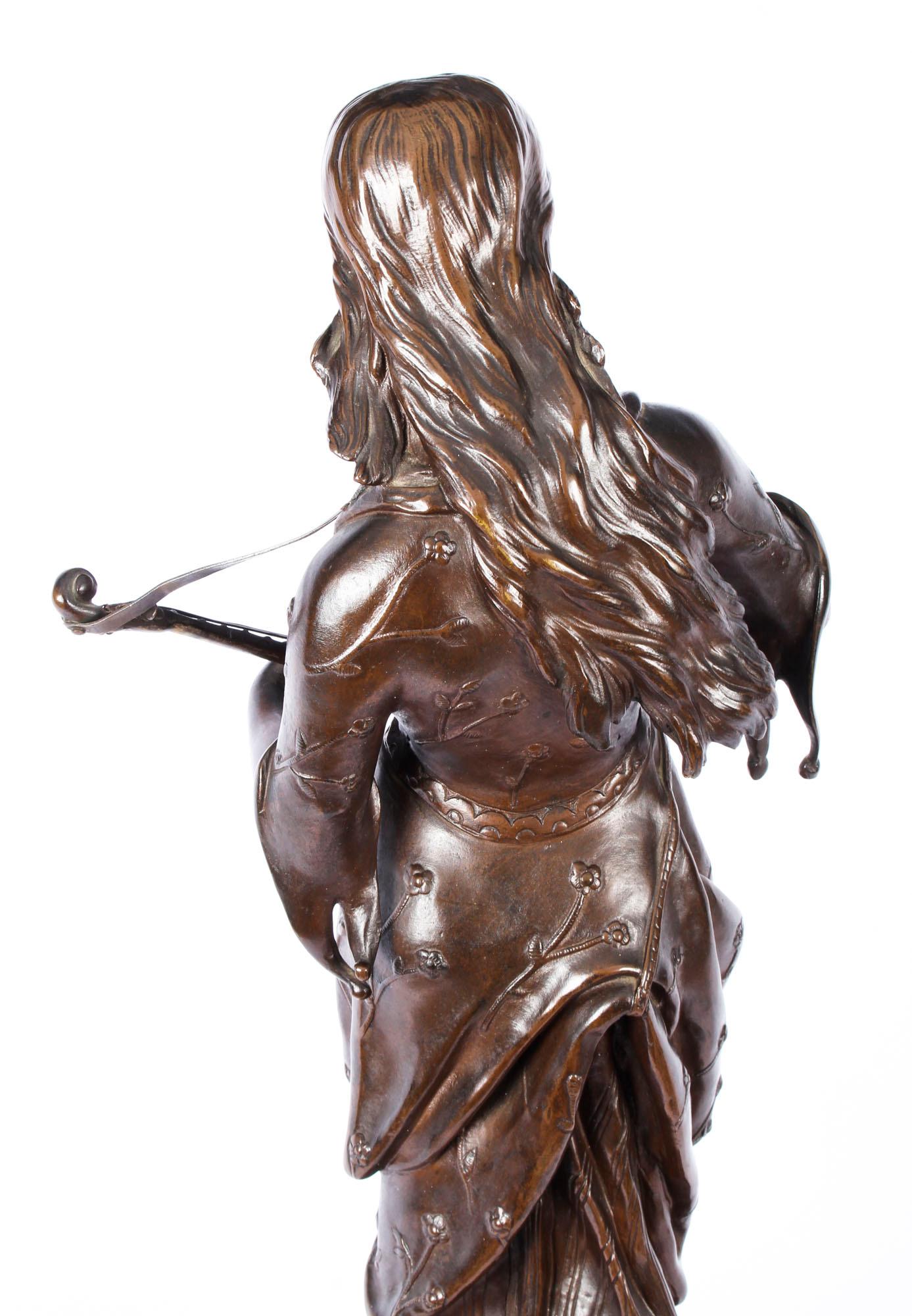 Antique Bronze Maiden Playing a Lute, by Albert Ernst Carrier, 19th Century 6